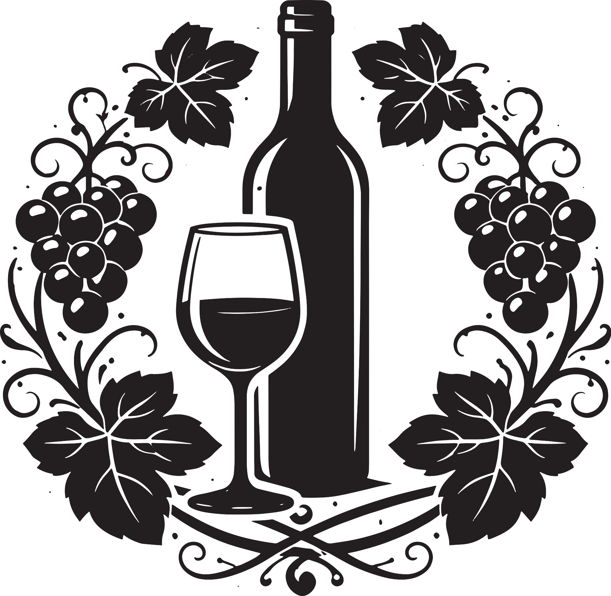 The Cellar Sommelier grapevine, bottle and wine glass emblem